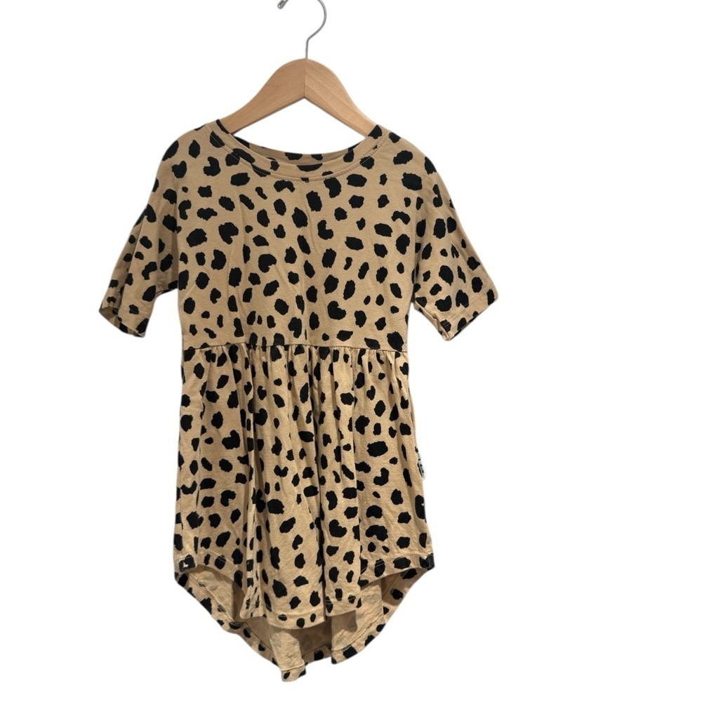 Huxbaby Tan and Black Leopard Print Kids Casual Dress - size 4